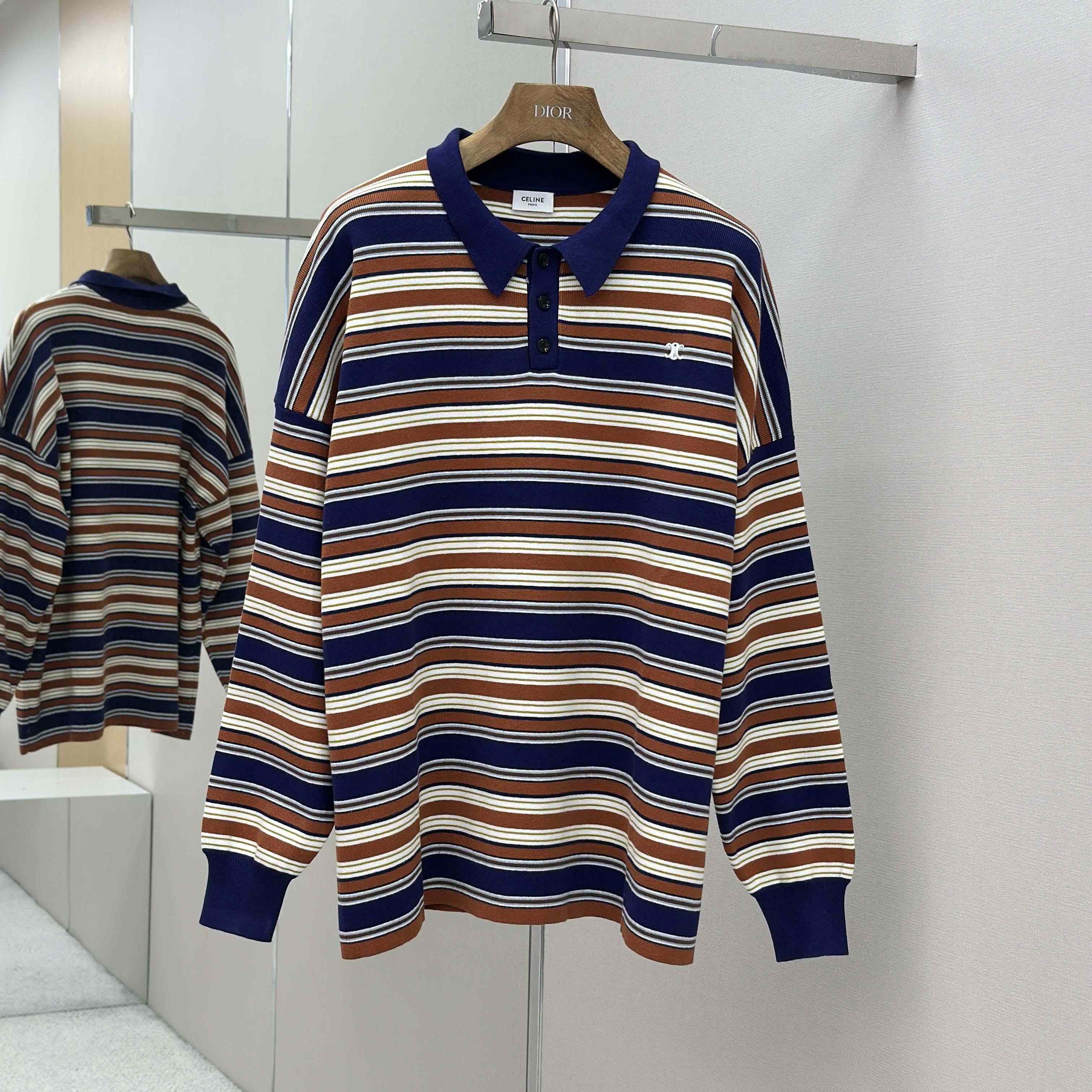 Celine Triomphe Loose Polo In Striped Cotton  - DopestKickz