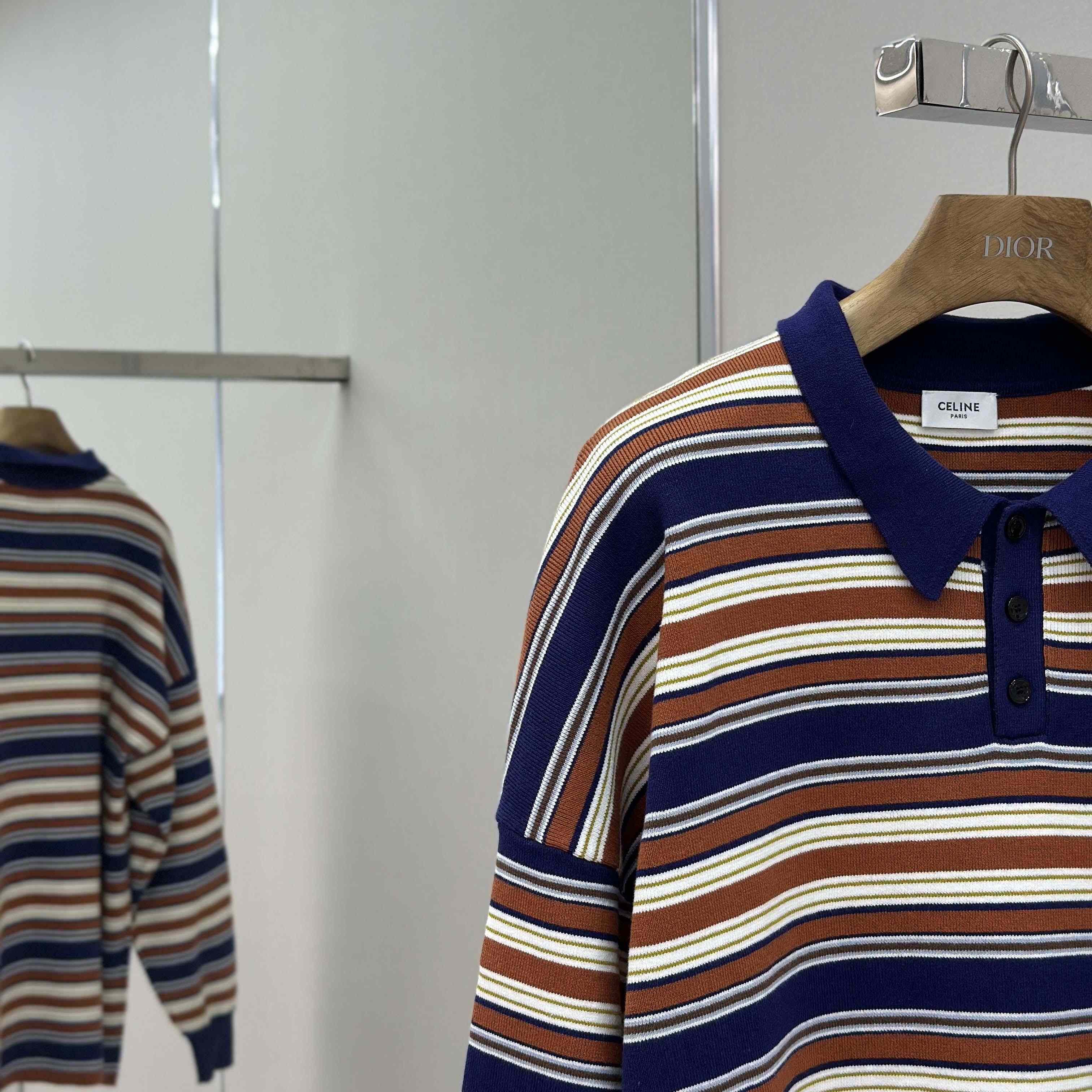 Celine Triomphe Loose Polo In Striped Cotton  - DopestKickz