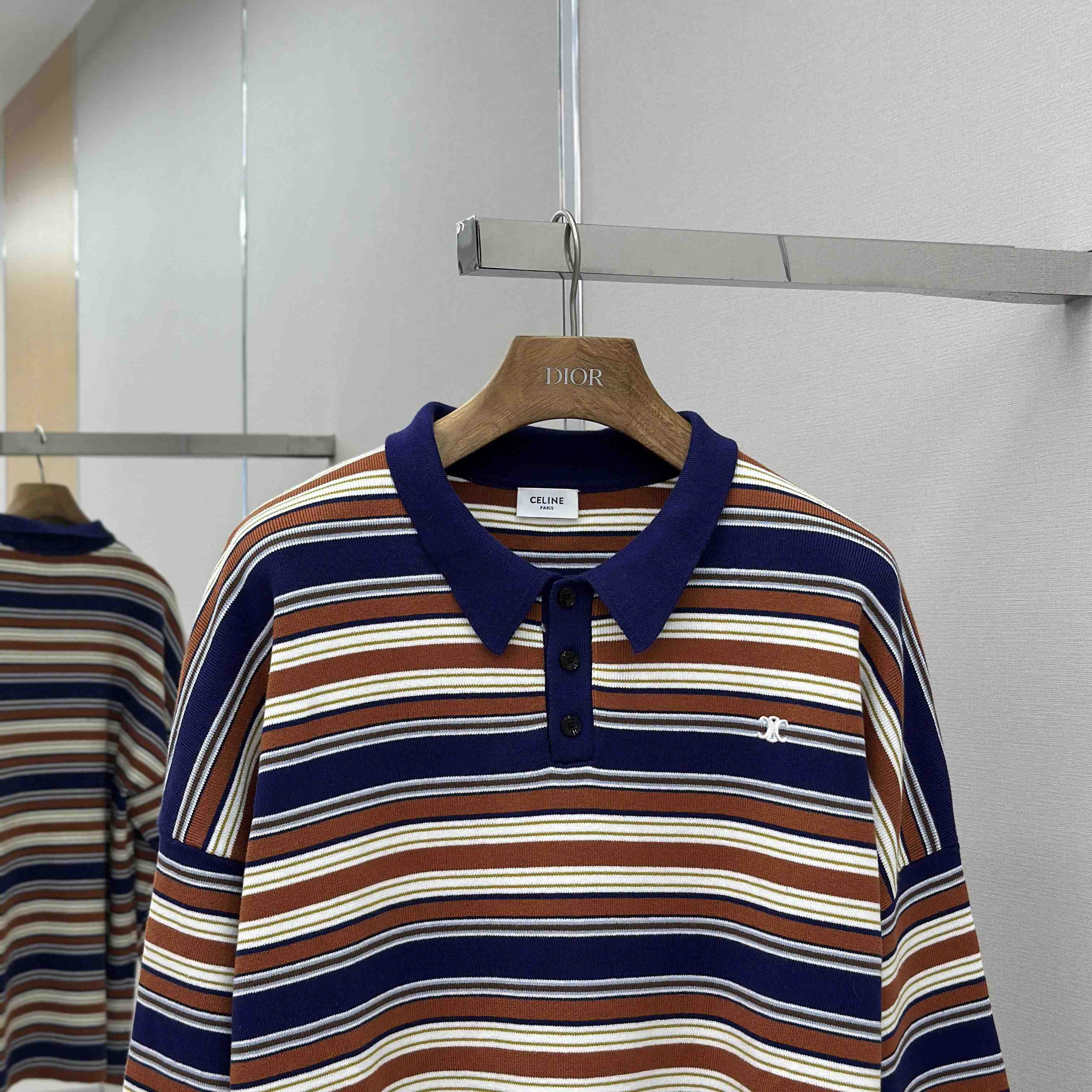 Celine Triomphe Loose Polo In Striped Cotton  - DopestKickz