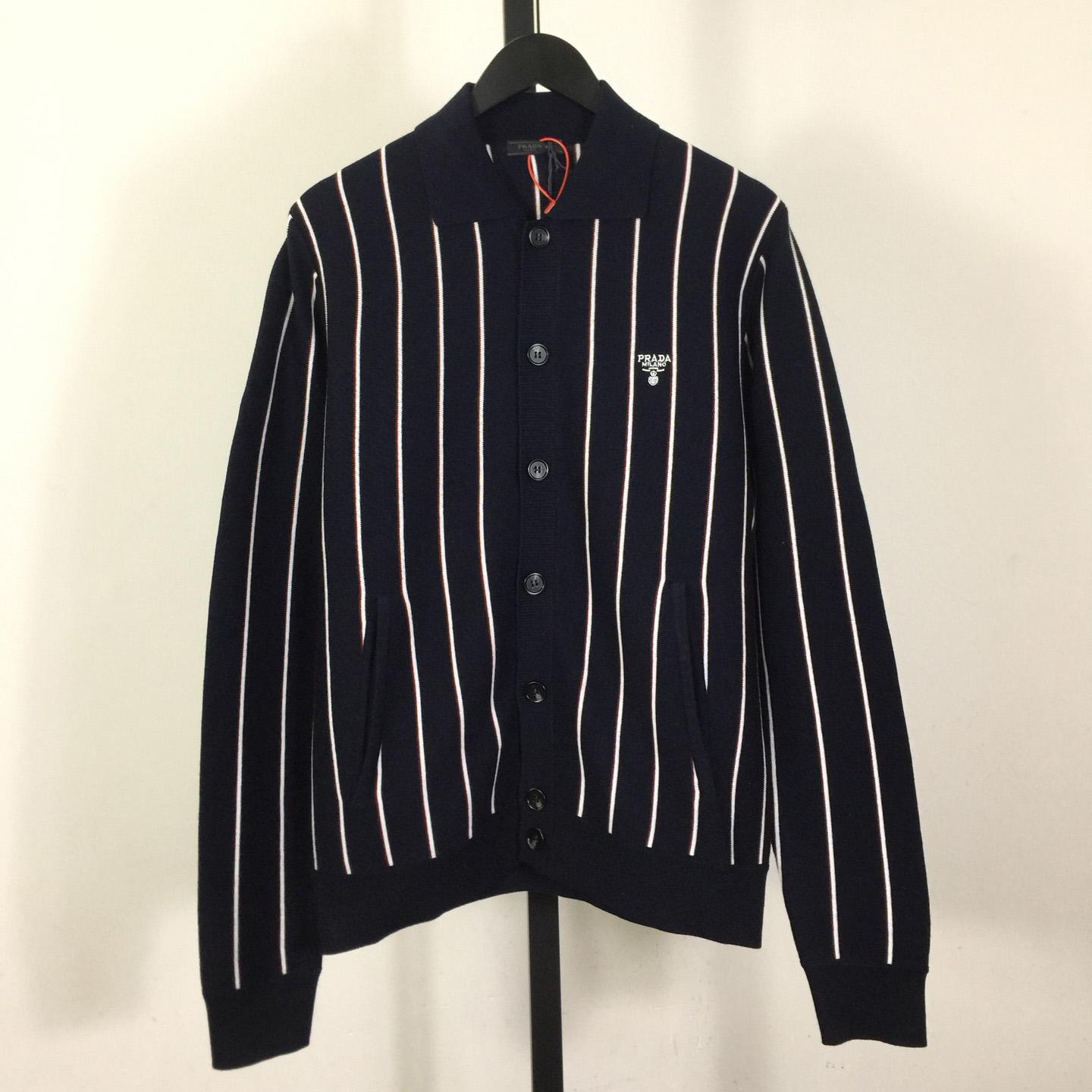 Prada Navy Striped Wool Cardigan  - DopestKickz