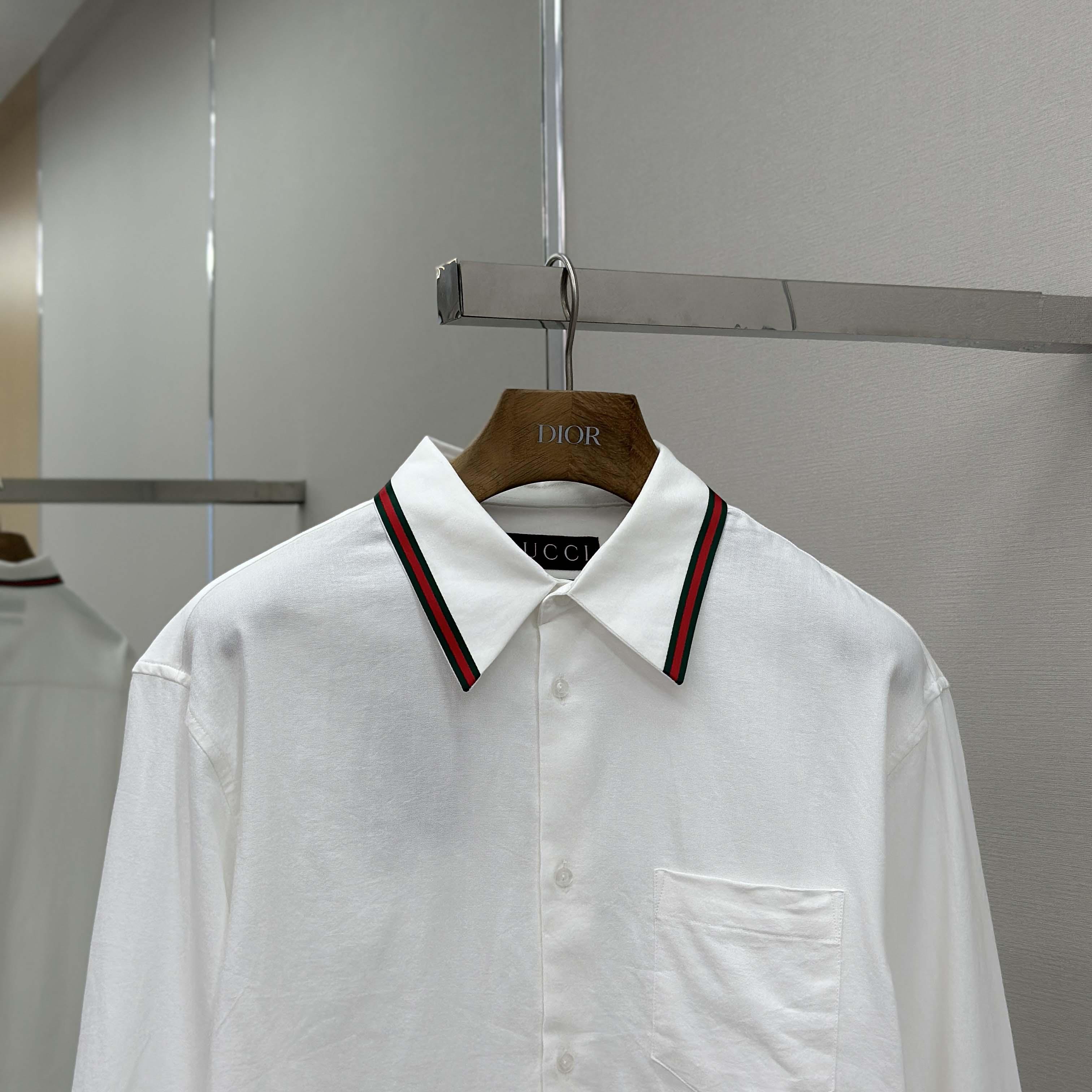 Gucci Web-stripe Trim Cotton Shirt - DopestKickz