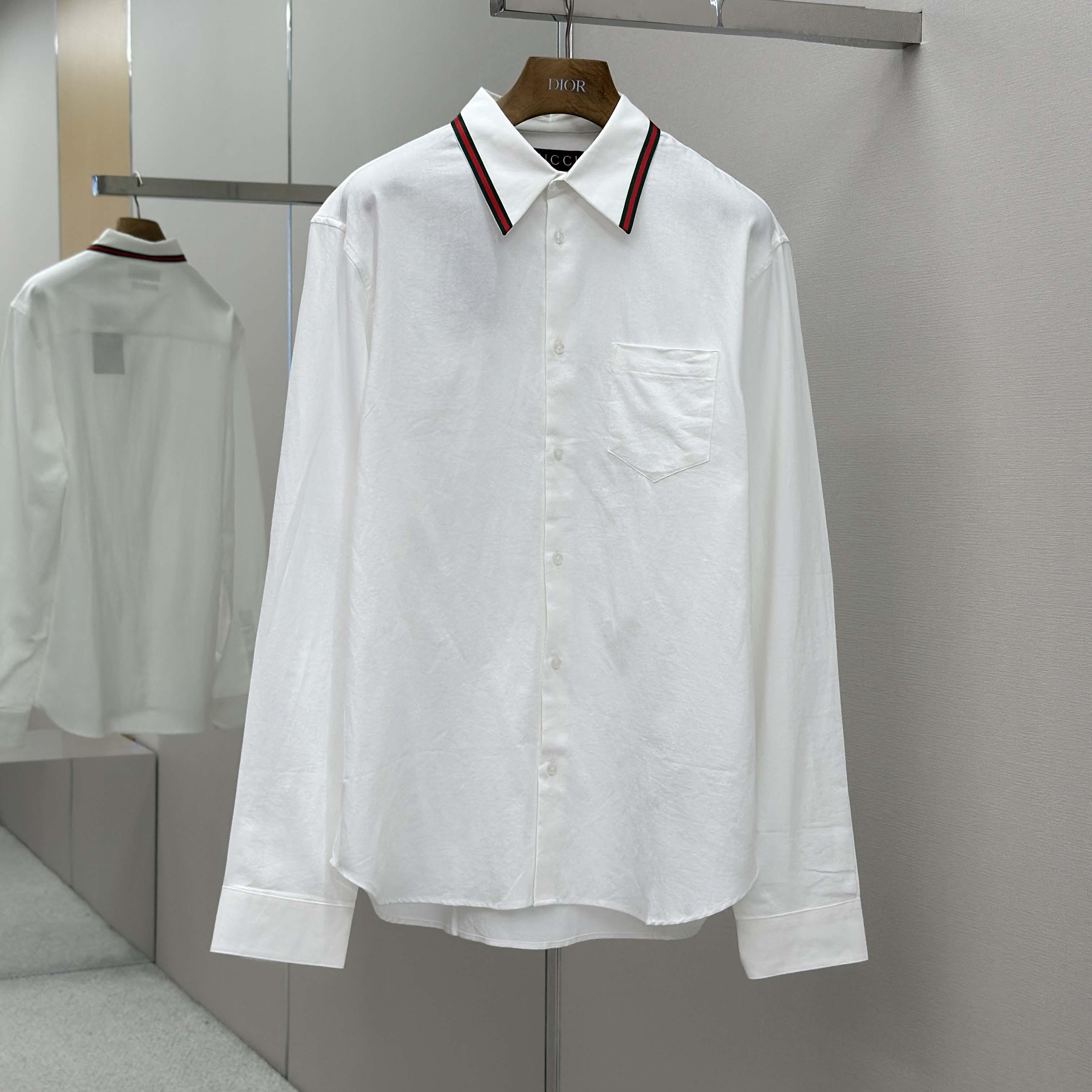 Gucci Web-stripe Trim Cotton Shirt - DopestKickz