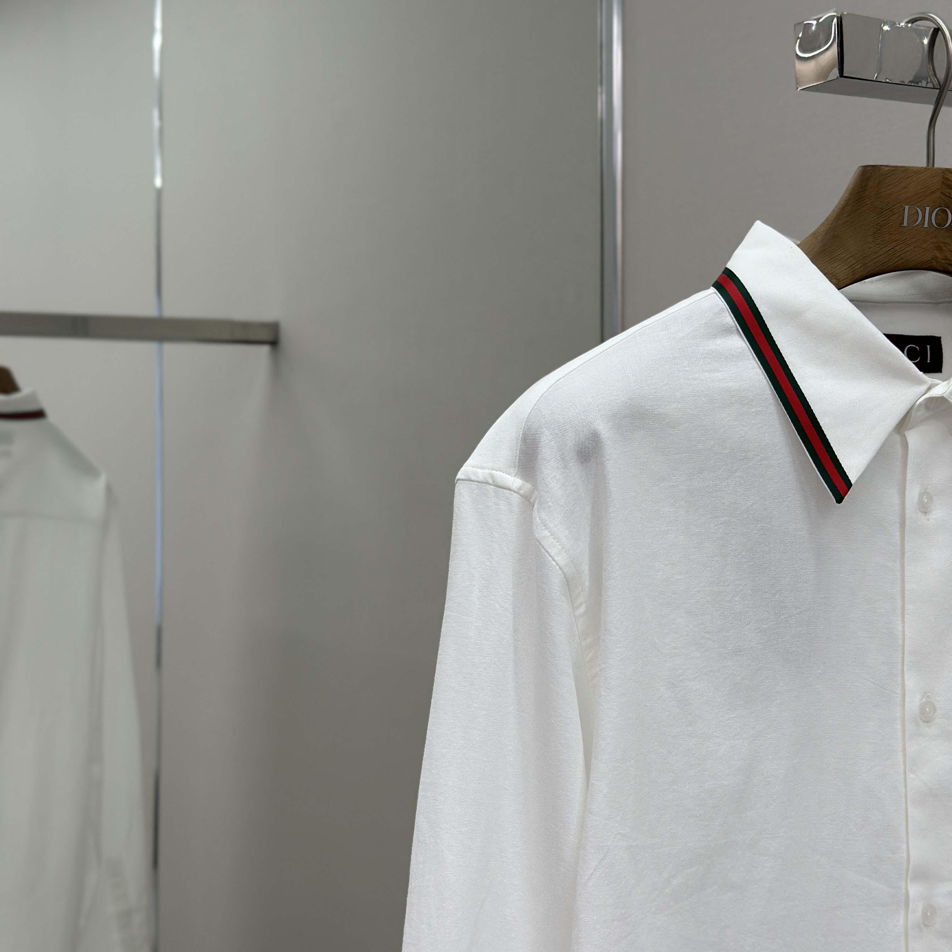 Gucci Web-stripe Trim Cotton Shirt - DopestKickz