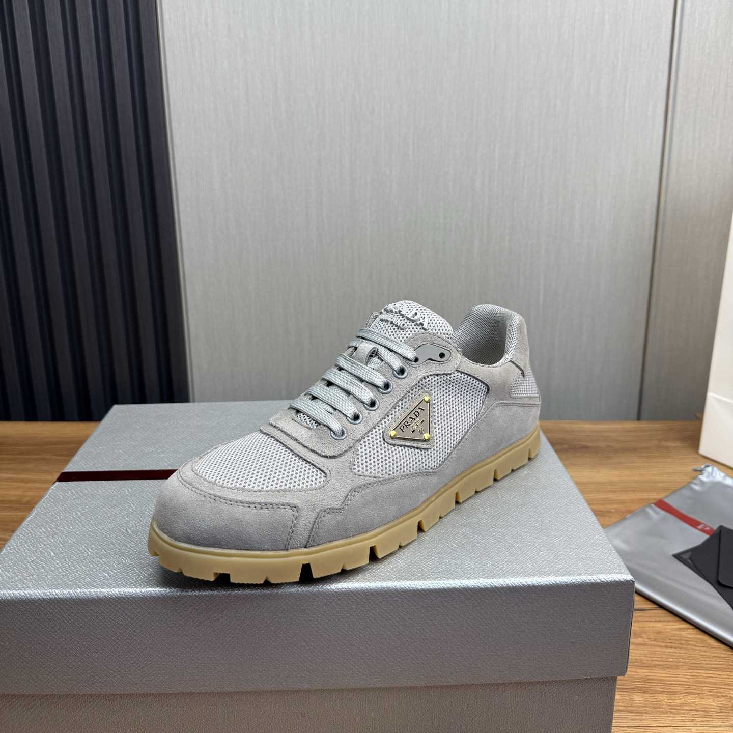 Prada Trail Mesh Fabric And Suede Sneakers - DopestKickz