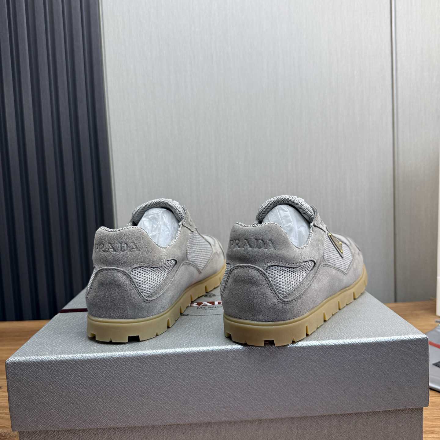 Prada Trail Mesh Fabric And Suede Sneakers - DopestKickz