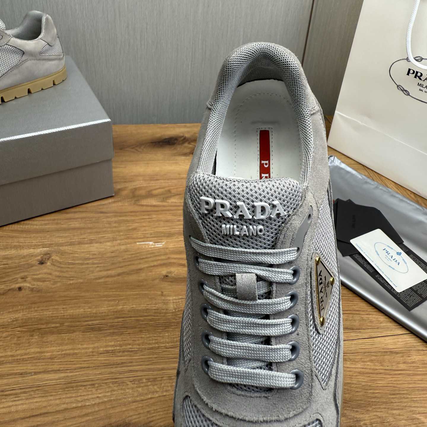 Prada Trail Mesh Fabric And Suede Sneakers - DopestKickz