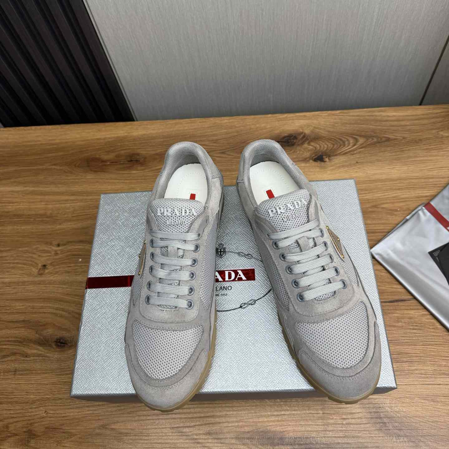 Prada Trail Mesh Fabric And Suede Sneakers - DopestKickz