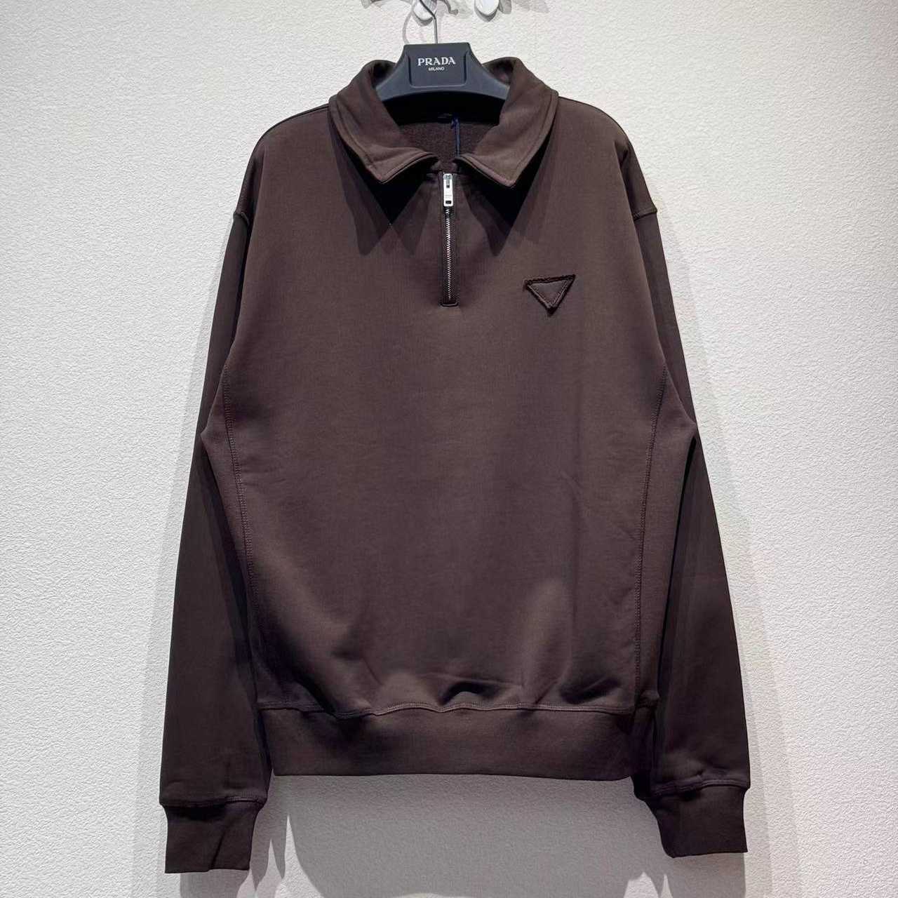 Prada Cotton Triangle Chest Quarter-Zip Sweatshirt - DopestKickz