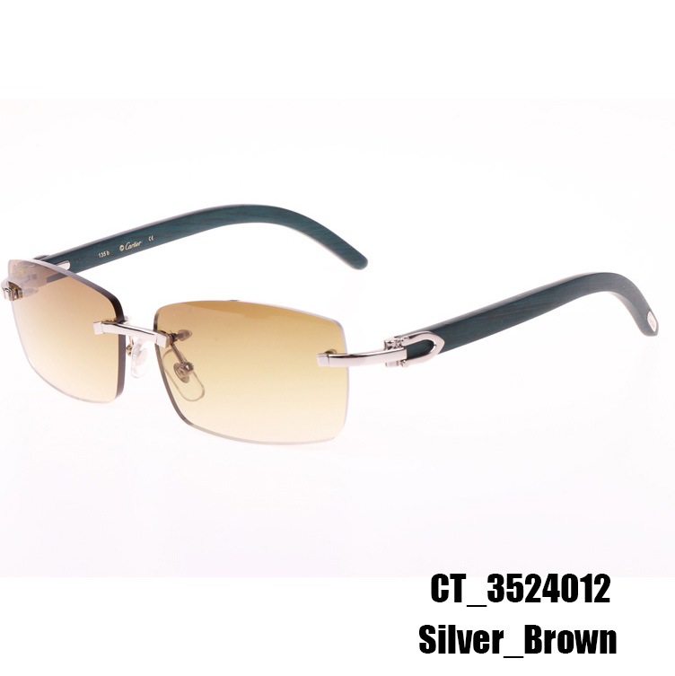 Cartier CT_3524012 Green Wood Sunglasses In Silver Brown - DopestKickz