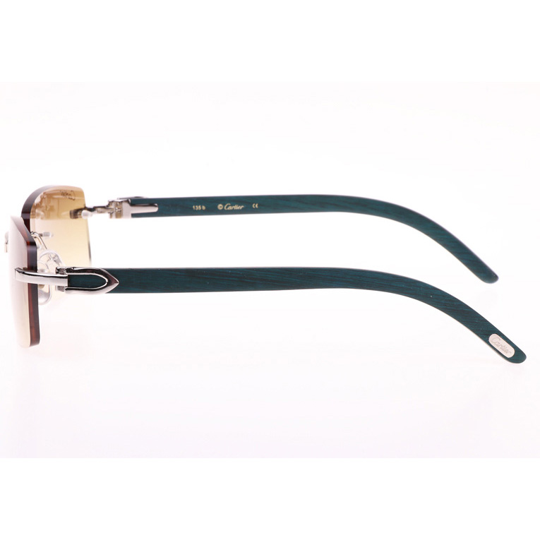 Cartier CT_3524012 Green Wood Sunglasses In Silver Brown - DopestKickz