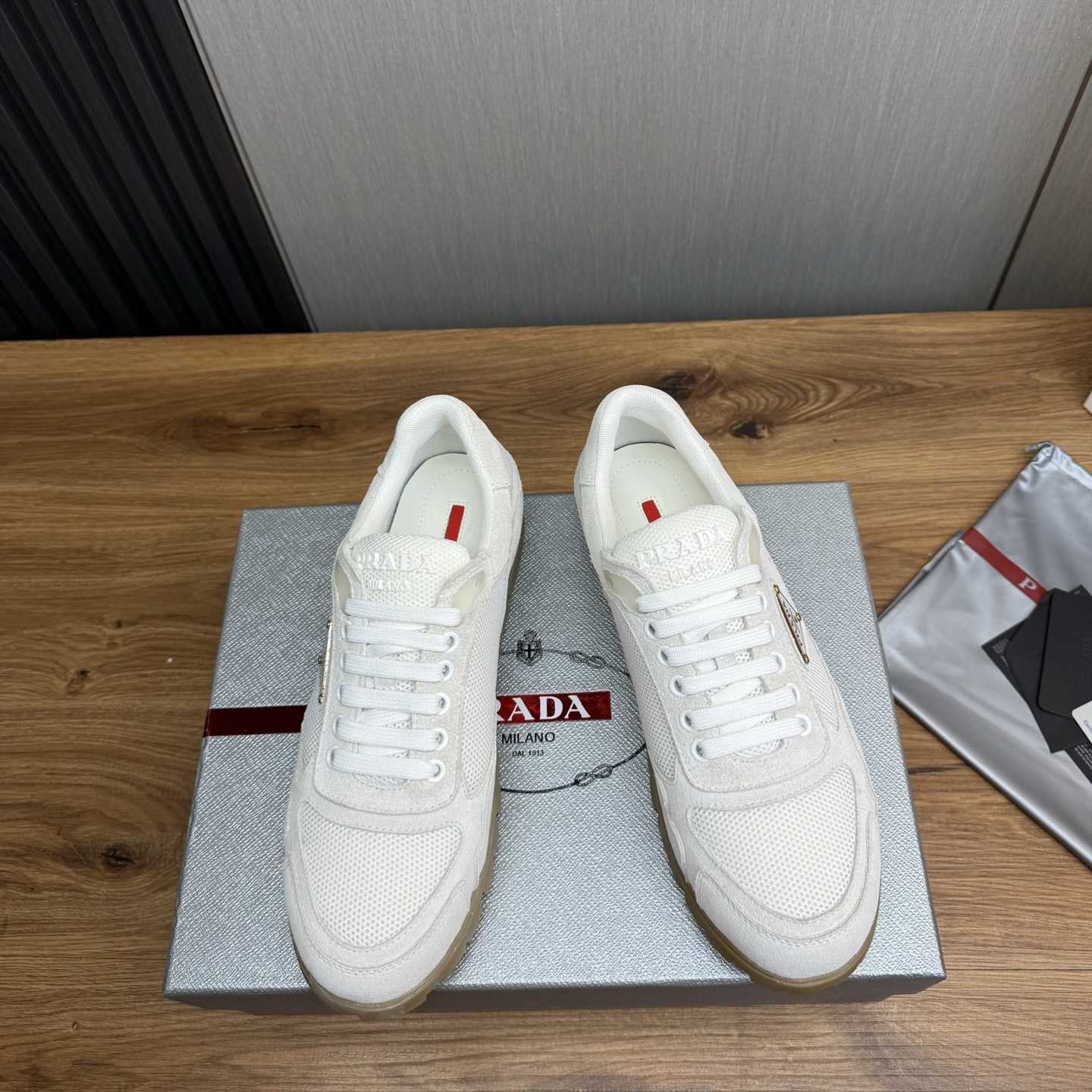 Prada Trail Mesh Fabric And Suede Sneakers - DopestKickz