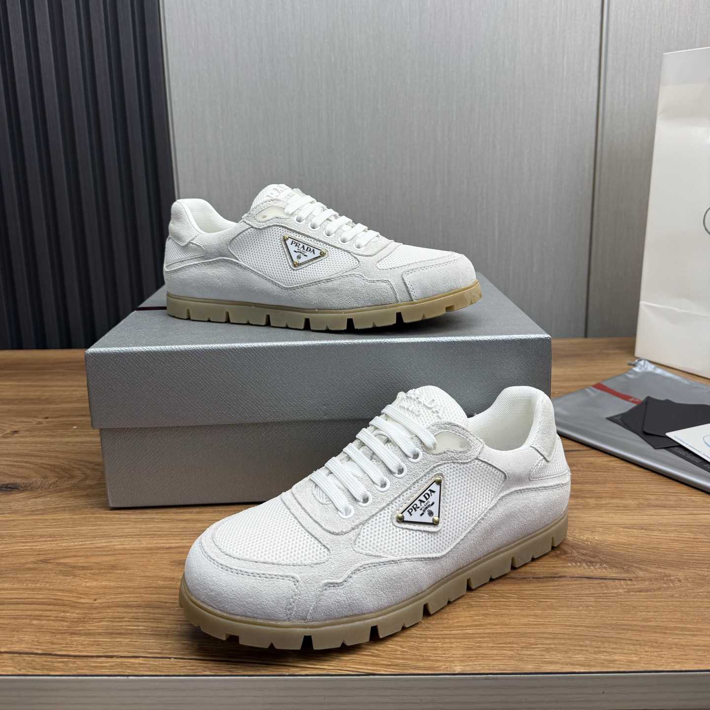 Prada Trail Mesh Fabric And Suede Sneakers - DopestKickz