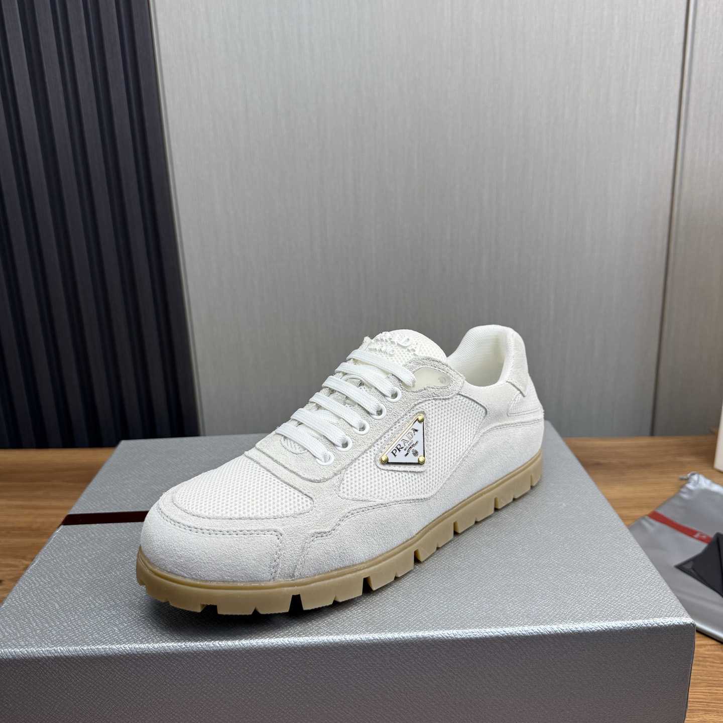 Prada Trail Mesh Fabric And Suede Sneakers - DopestKickz