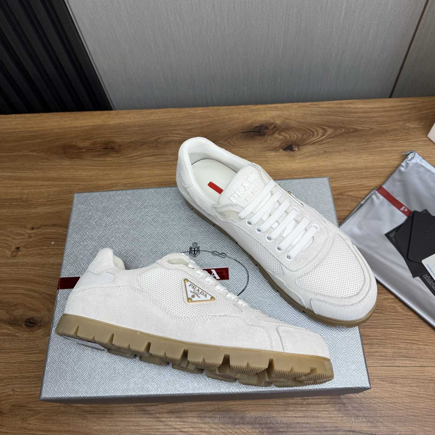 Prada Trail Mesh Fabric And Suede Sneakers - DopestKickz