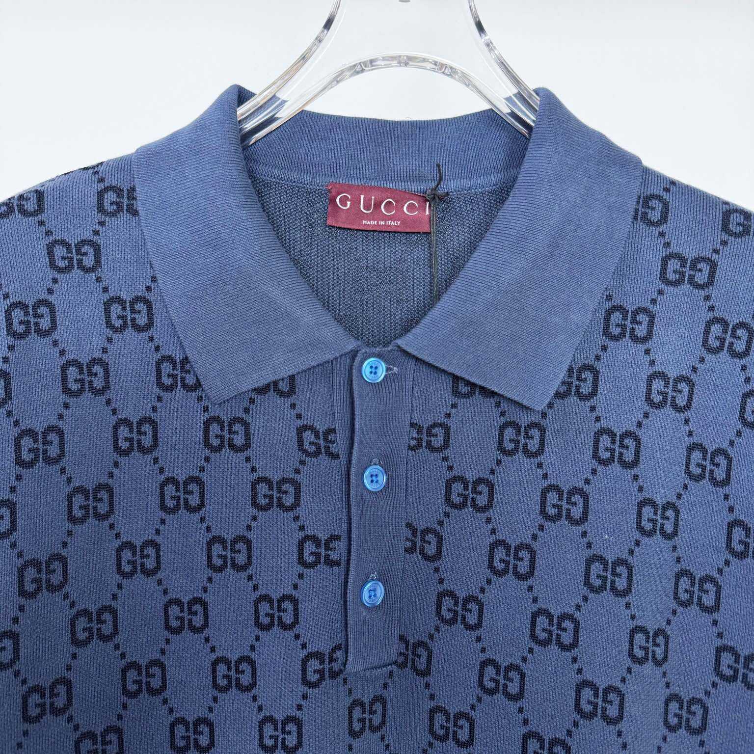 Gucci GG Cotton Knit Jacquard Polo Shirt - DopestKickz