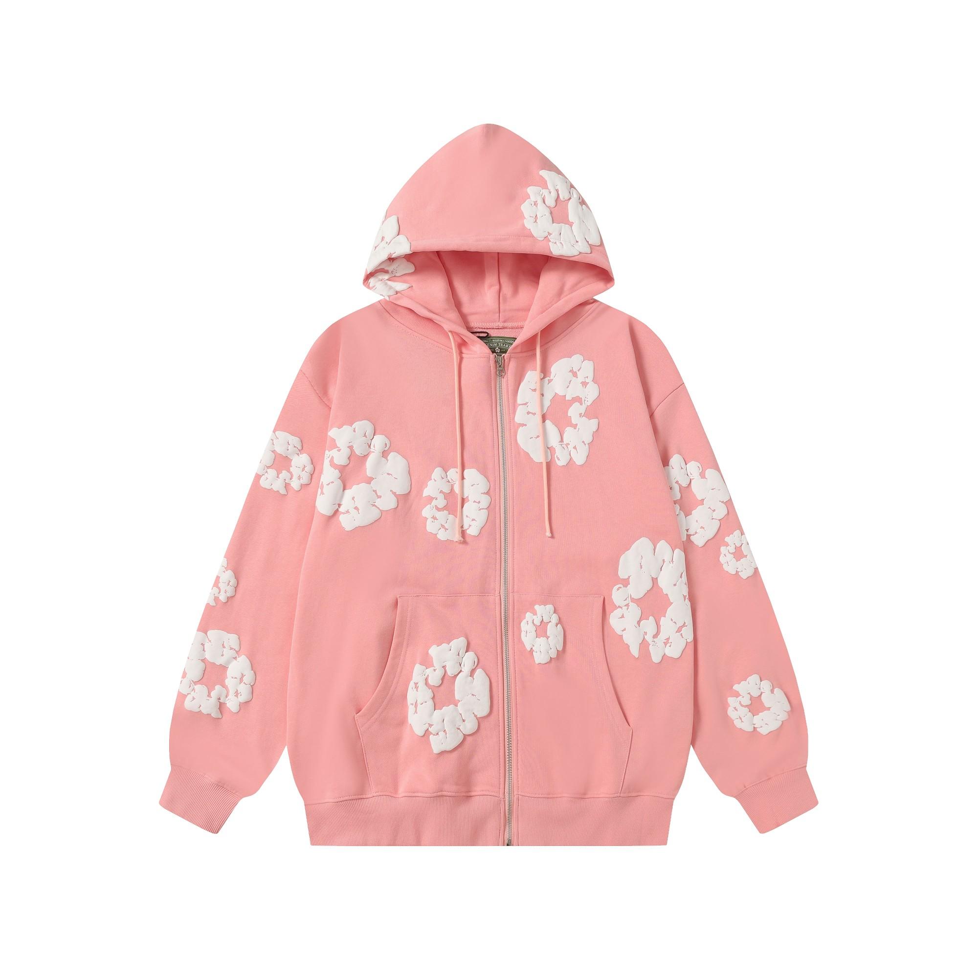 Denim Tears Cotton Wreath Zip Hoodie Pink - DopestKickz