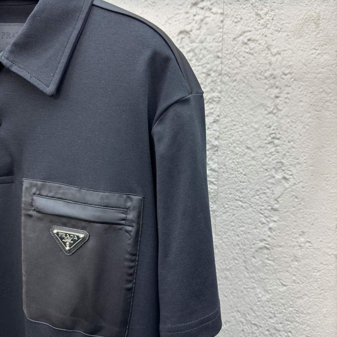 Prada Stretch Cotton Polo Shirt With Re-Nylon Details - DopestKickz