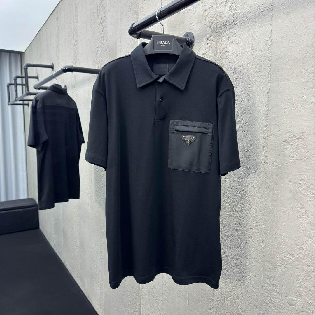 Prada Stretch Cotton Polo Shirt With Re-Nylon Details - DopestKickz