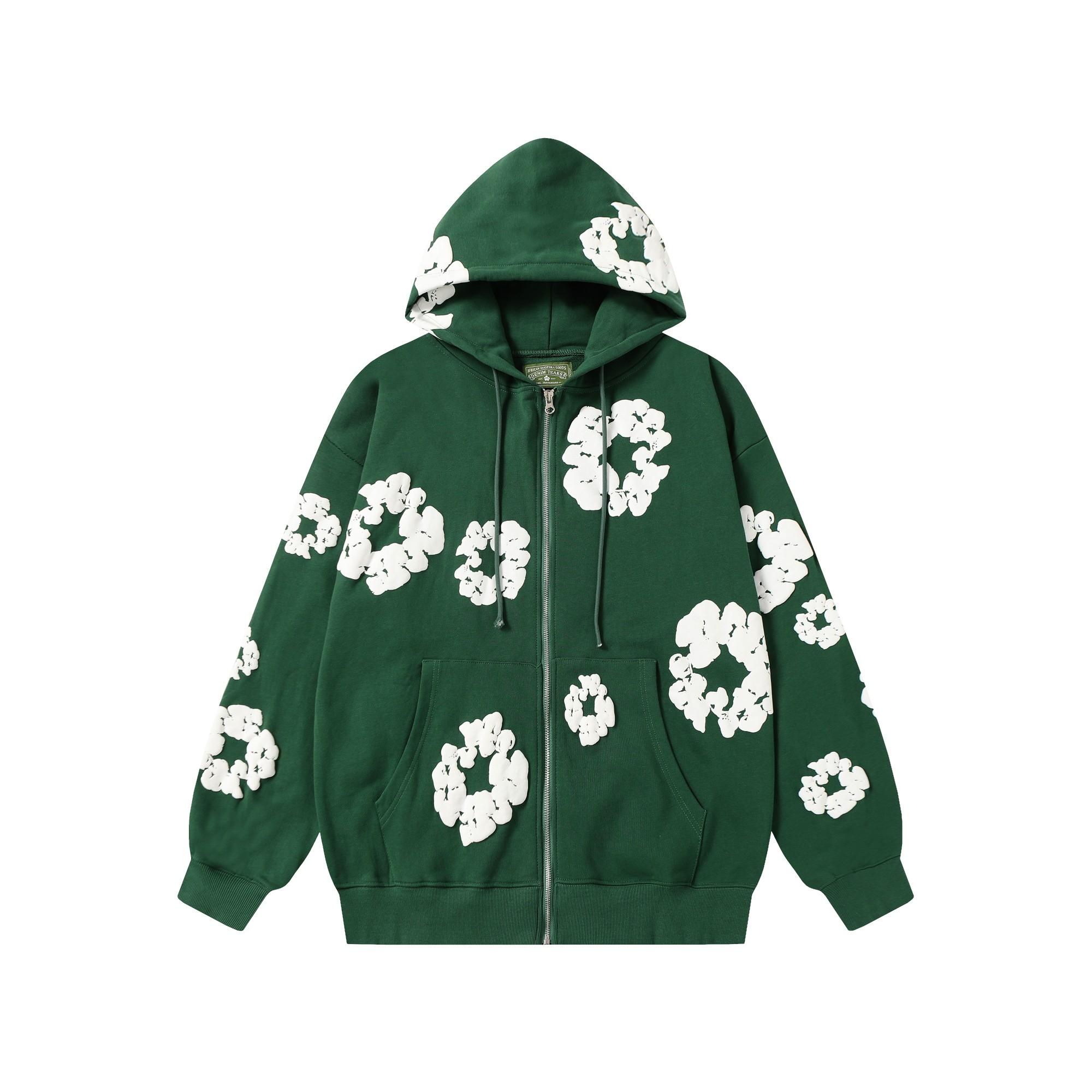 Denim Tears Cotton Wreath Zip Hoodie Green - DopestKickz