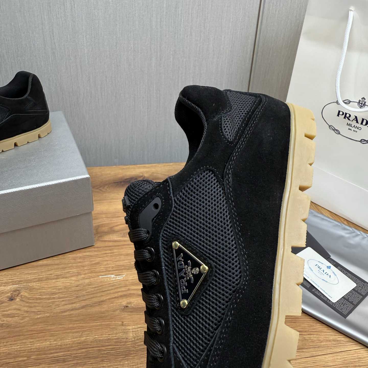 Prada Trail Mesh Fabric And Suede Sneakers - DopestKickz