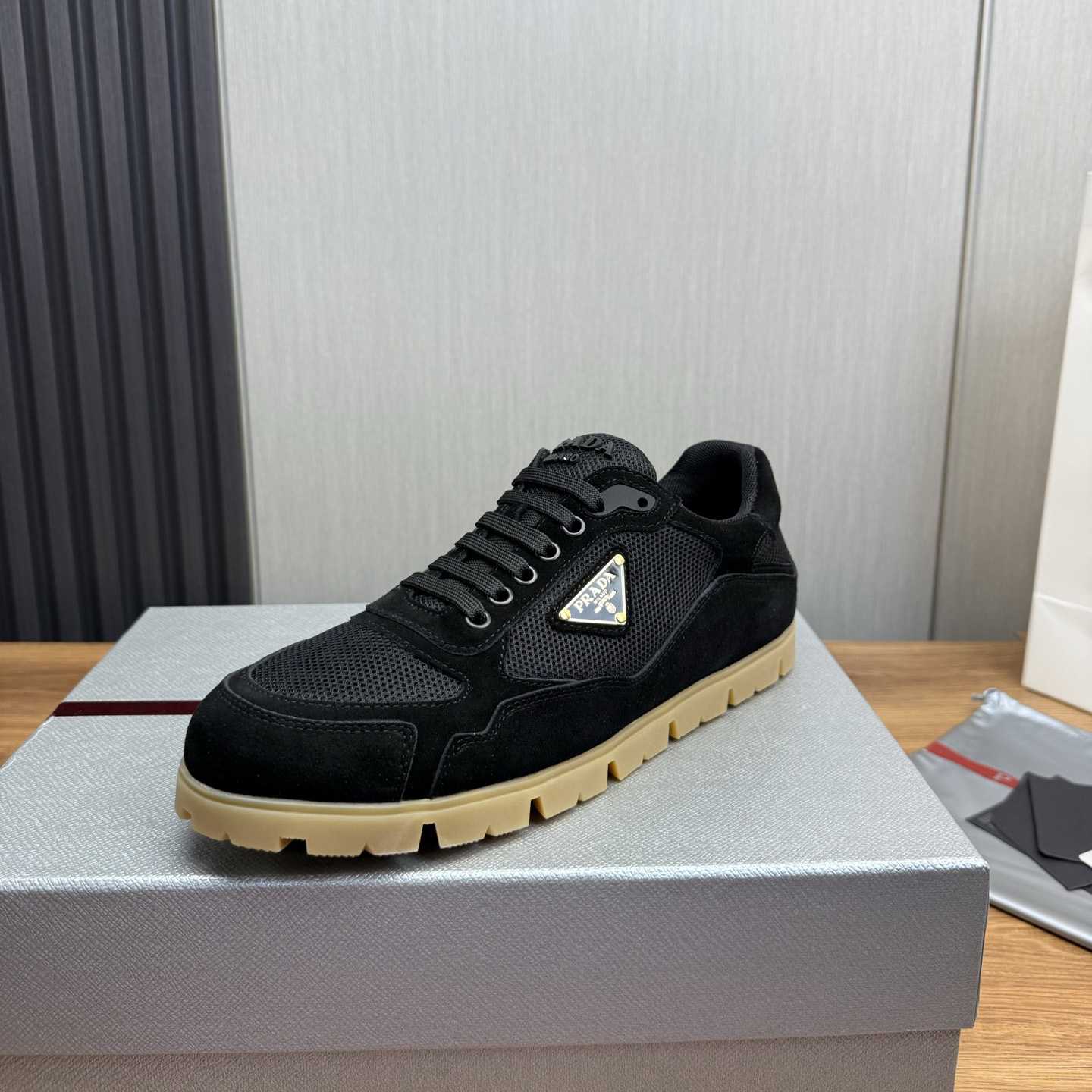 Prada Trail Mesh Fabric And Suede Sneakers - DopestKickz