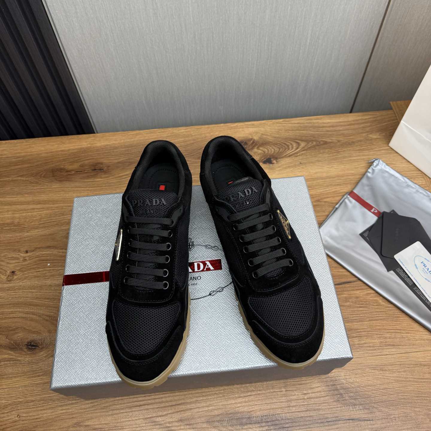 Prada Trail Mesh Fabric And Suede Sneakers - DopestKickz