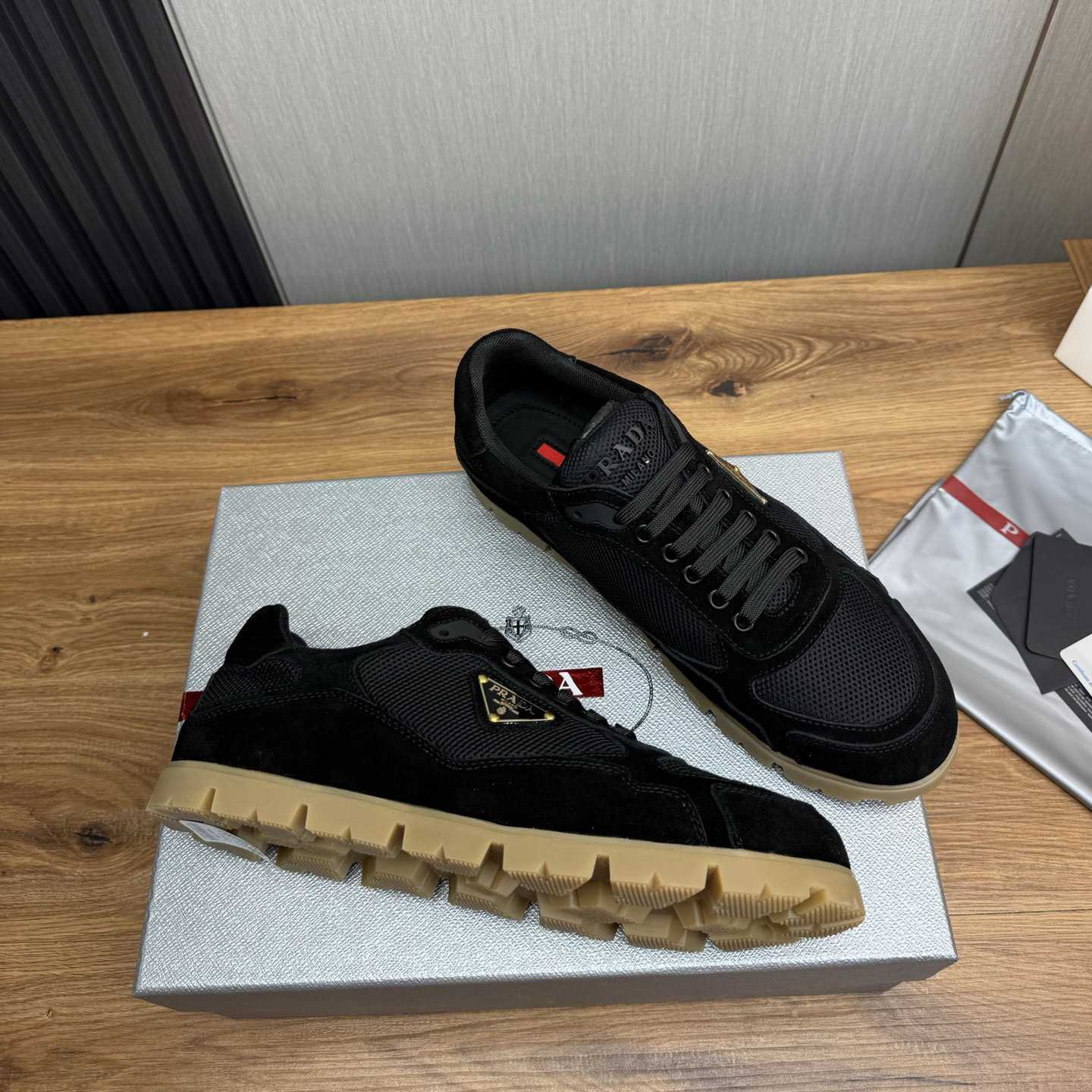 Prada Trail Mesh Fabric And Suede Sneakers - DopestKickz