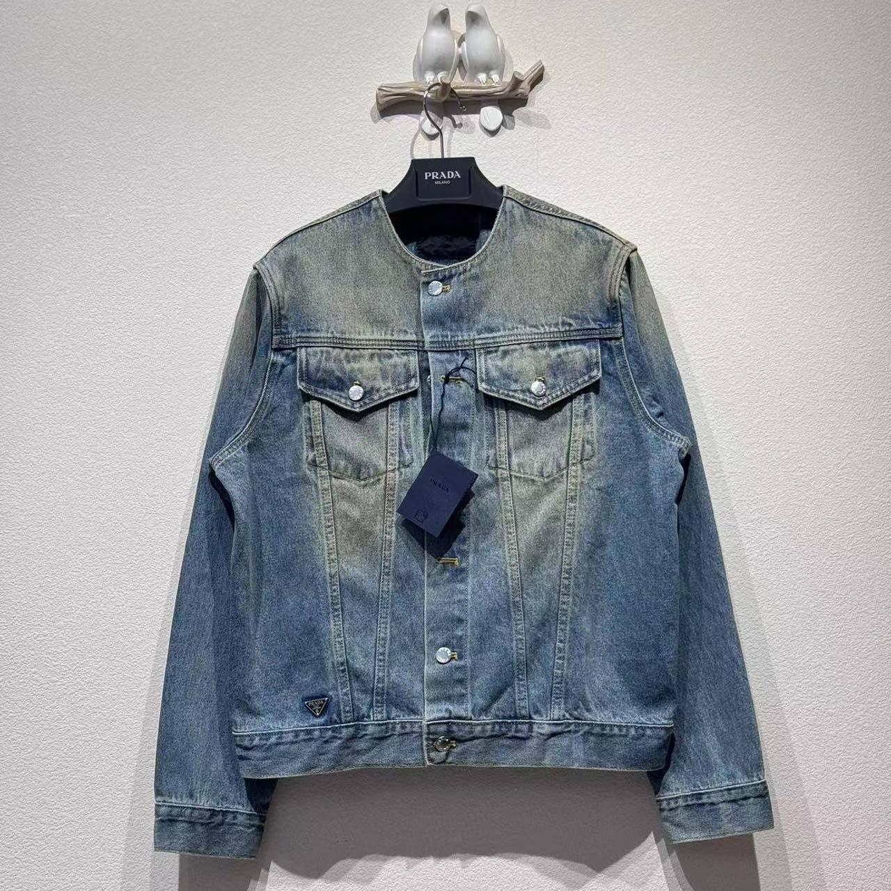 Prada Triangle-logo Denim Blouson Jacket - DopestKickz