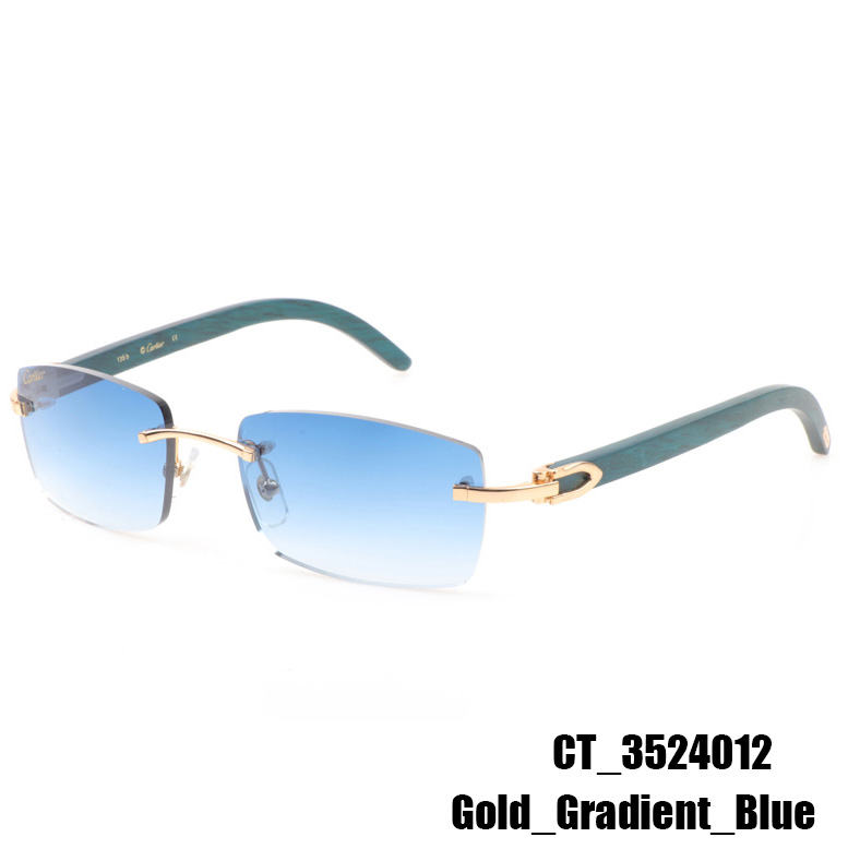 Cartier CT_3524012 Green Wood Sunglasses In Gold Gradient Blue - DopestKickz