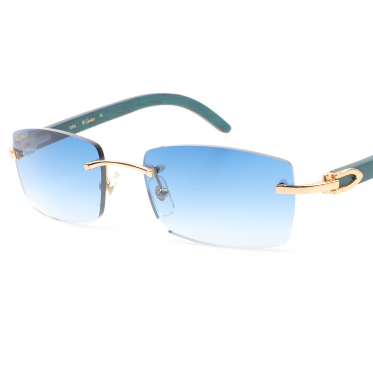 Cartier CT_3524012 Green Wood Sunglasses In Gold Gradient Blue - DopestKickz