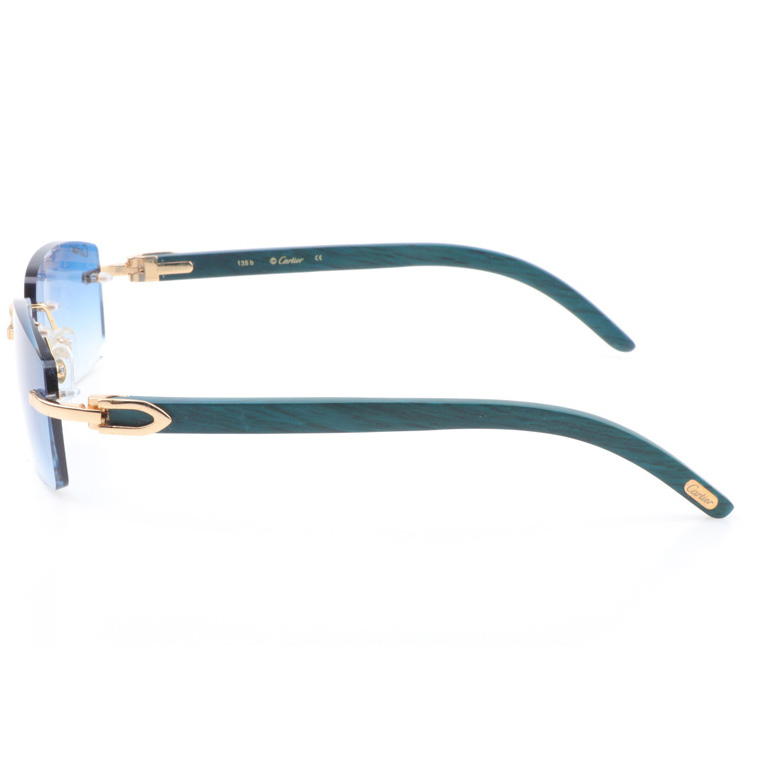 Cartier CT_3524012 Green Wood Sunglasses In Gold Gradient Blue - DopestKickz
