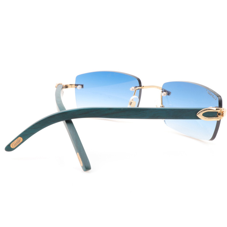 Cartier CT_3524012 Green Wood Sunglasses In Gold Gradient Blue - DopestKickz