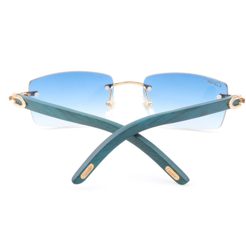 Cartier CT_3524012 Green Wood Sunglasses In Gold Gradient Blue - DopestKickz