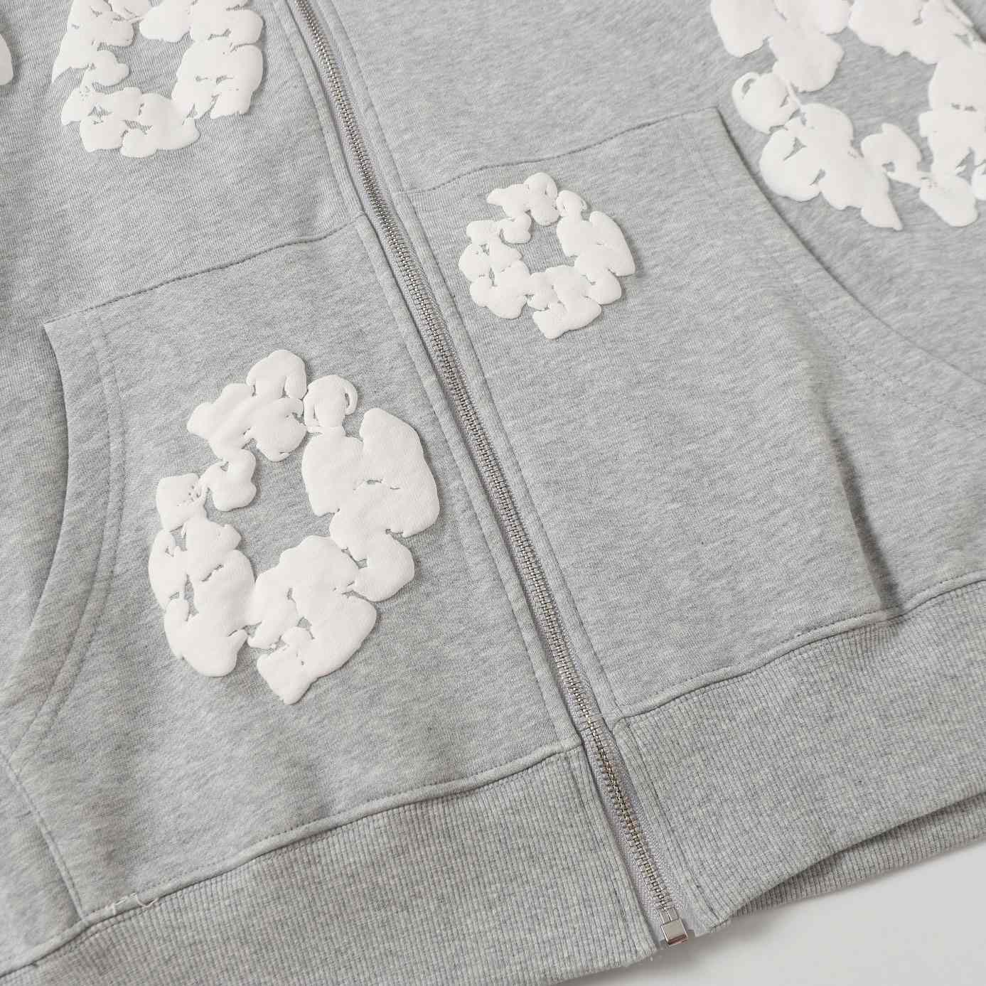 Denim Tears Cotton Wreath Zip Hoodie Grey - DopestKickz