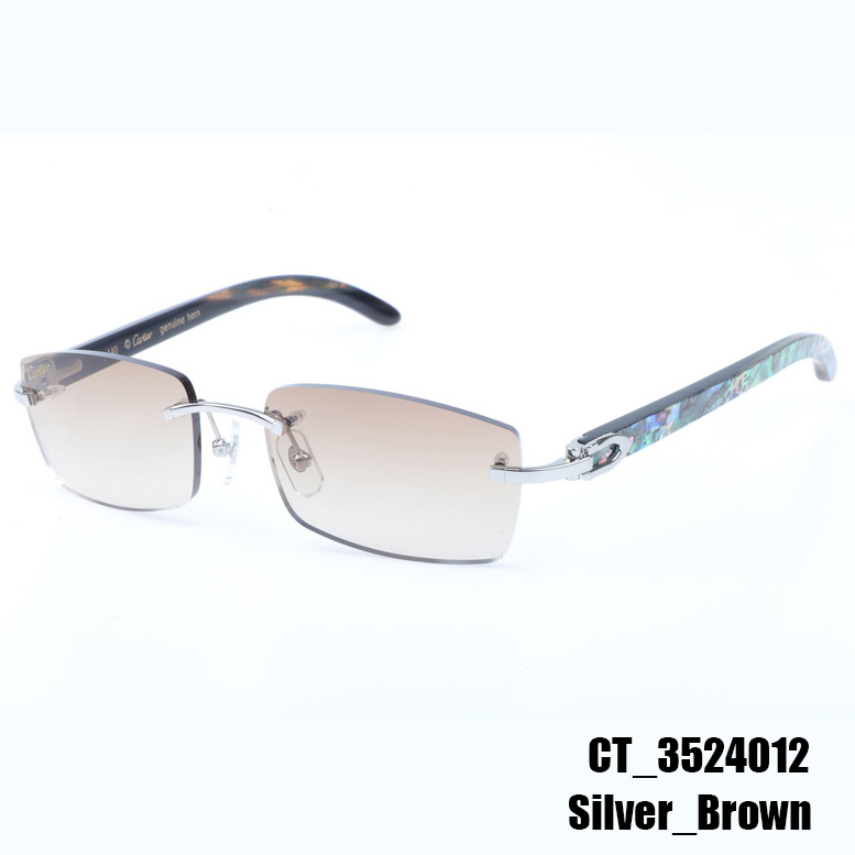 Cartier CT_3524012 Shell Mix Black Buffalo Sunglasses In Silver Brown - DopestKickz