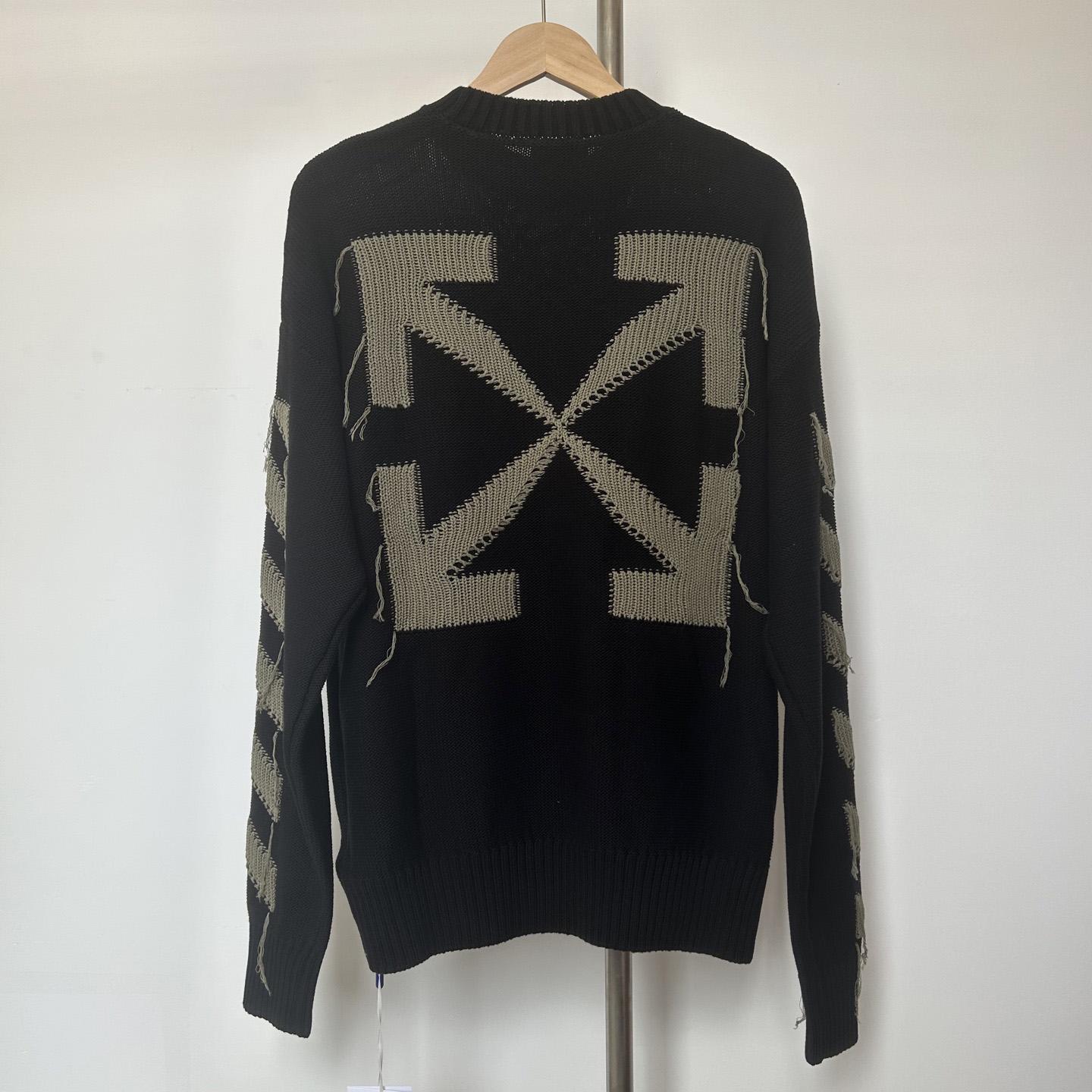 Off-White Reverse Arrow Diag Knit Crewneck 'Black/Green' - DopestKickz