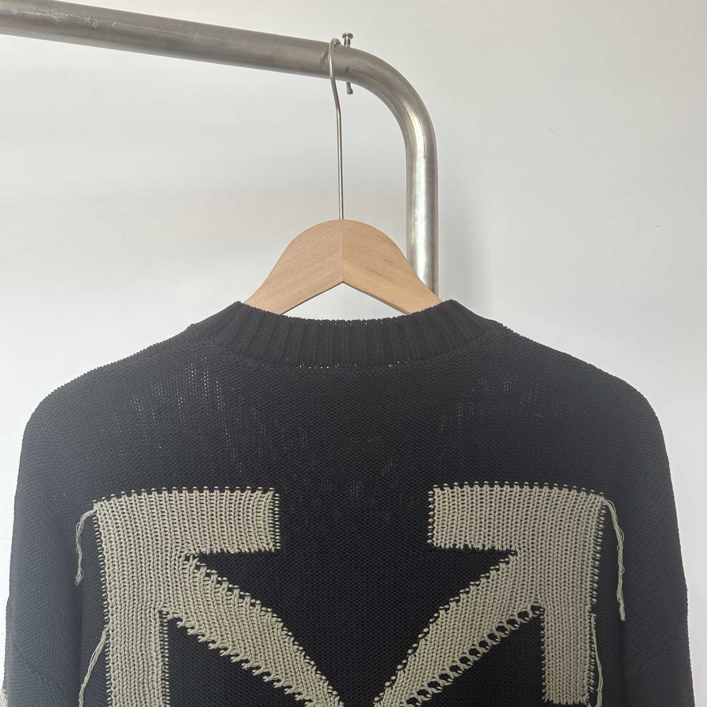 Off-White Reverse Arrow Diag Knit Crewneck 'Black/Green' - DopestKickz