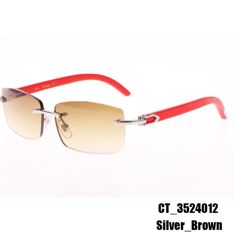 Cartier CT_3524012 Red Wood Sunglasses In Silver Brown - DopestKickz