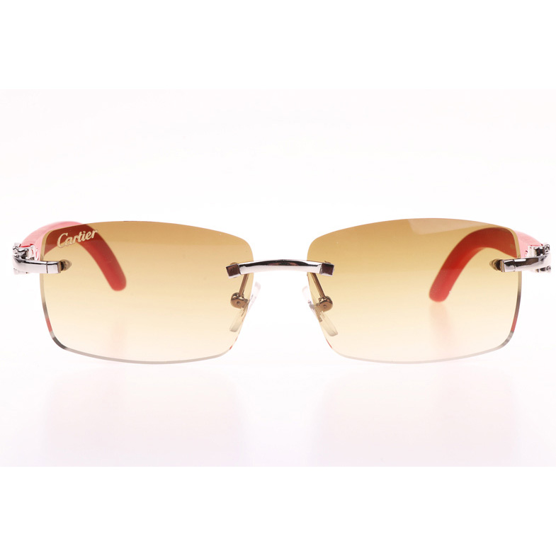 Cartier CT_3524012 Red Wood Sunglasses In Silver Brown - DopestKickz