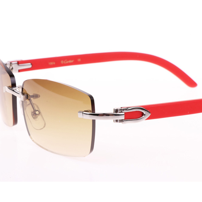 Cartier CT_3524012 Red Wood Sunglasses In Silver Brown - DopestKickz