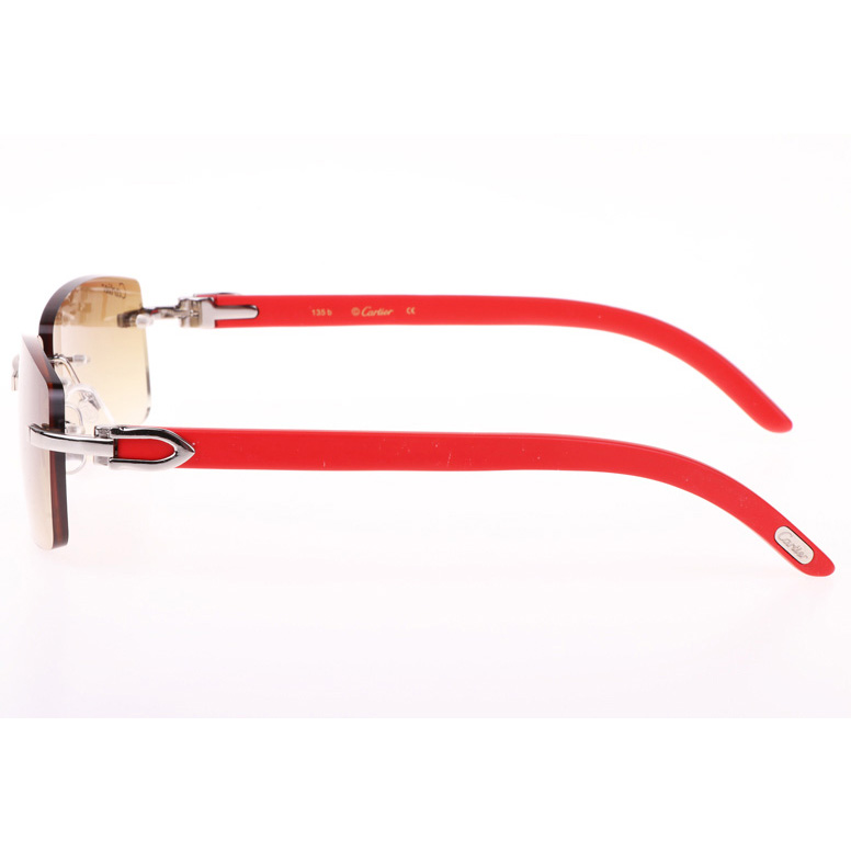Cartier CT_3524012 Red Wood Sunglasses In Silver Brown - DopestKickz