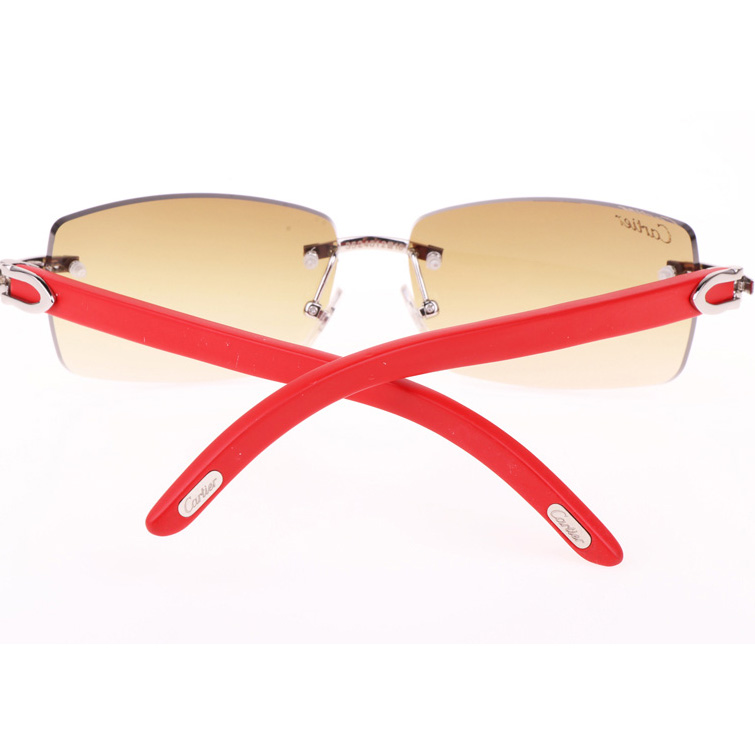 Cartier CT_3524012 Red Wood Sunglasses In Silver Brown - DopestKickz