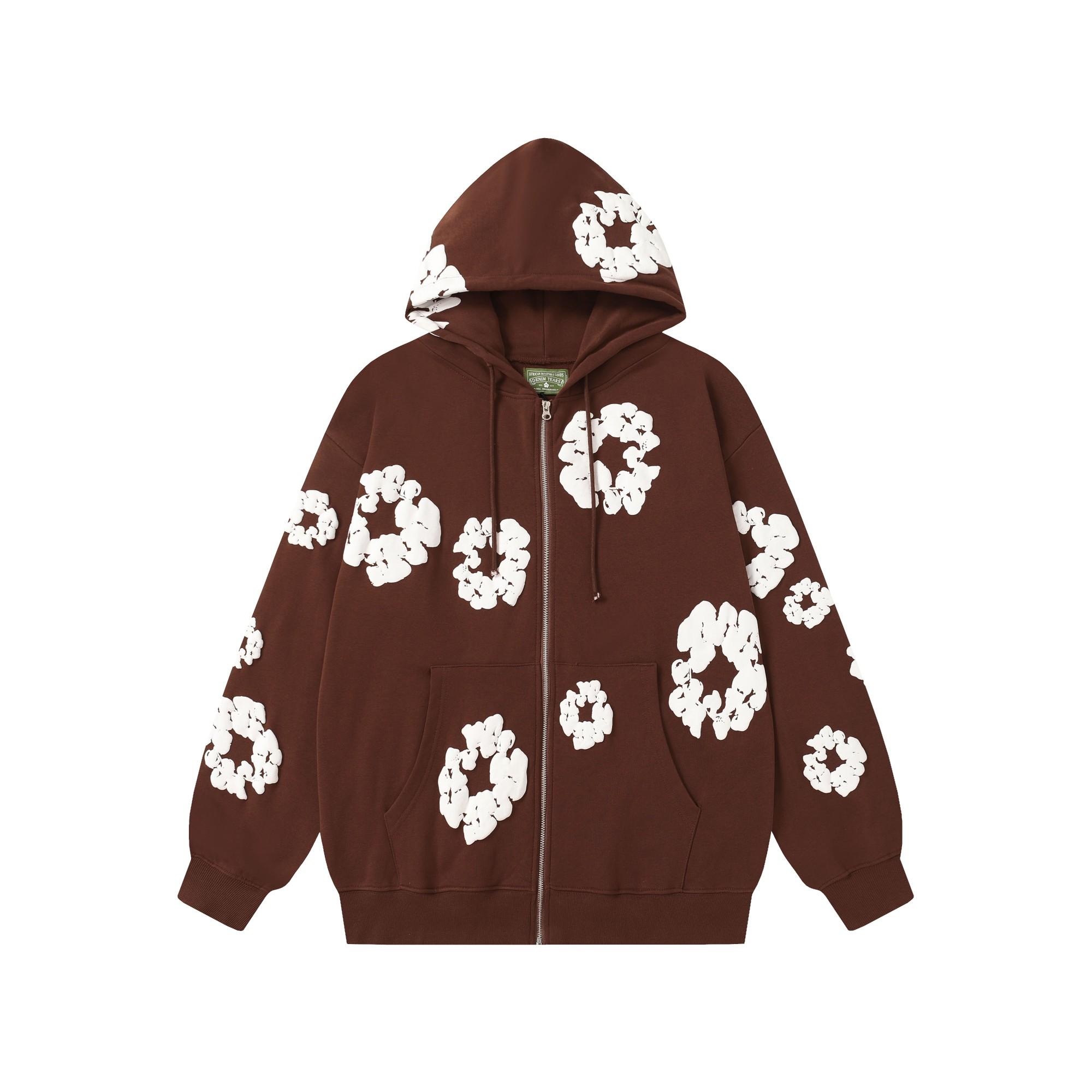 Denim Tears Cotton Wreath Zip Hoodie Brown - DopestKickz