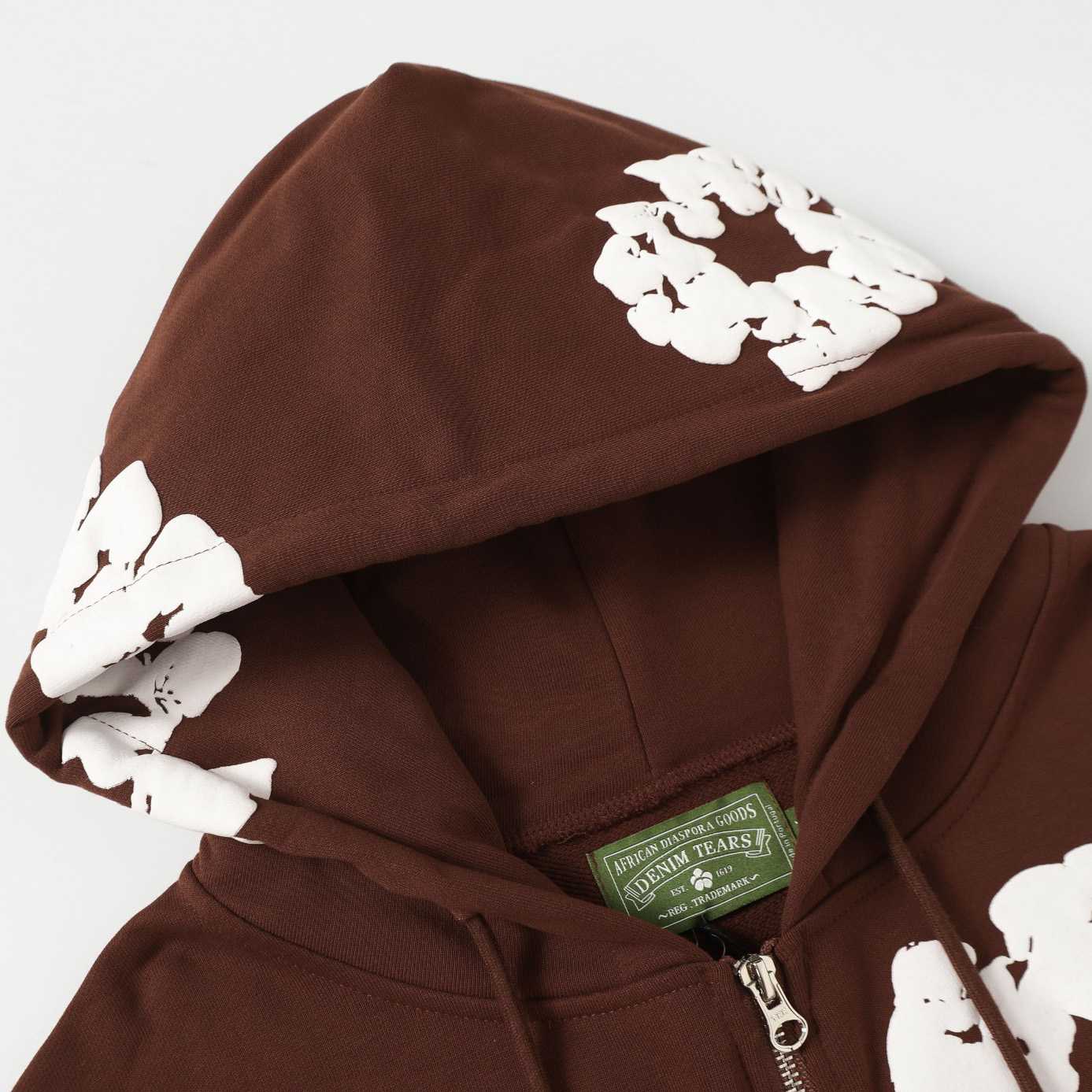 Denim Tears Cotton Wreath Zip Hoodie Brown - DopestKickz