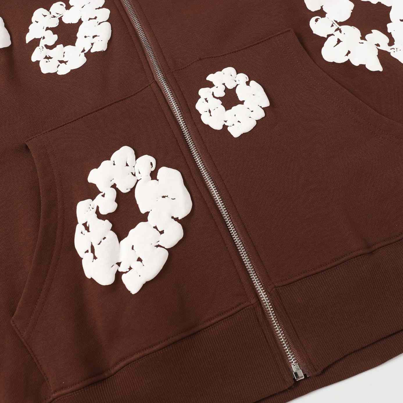 Denim Tears Cotton Wreath Zip Hoodie Brown - DopestKickz