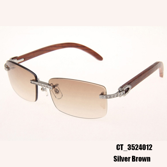 Cartier CT_3524012 Diamond Wood Eyeglasses In Silver Brown - DopestKickz
