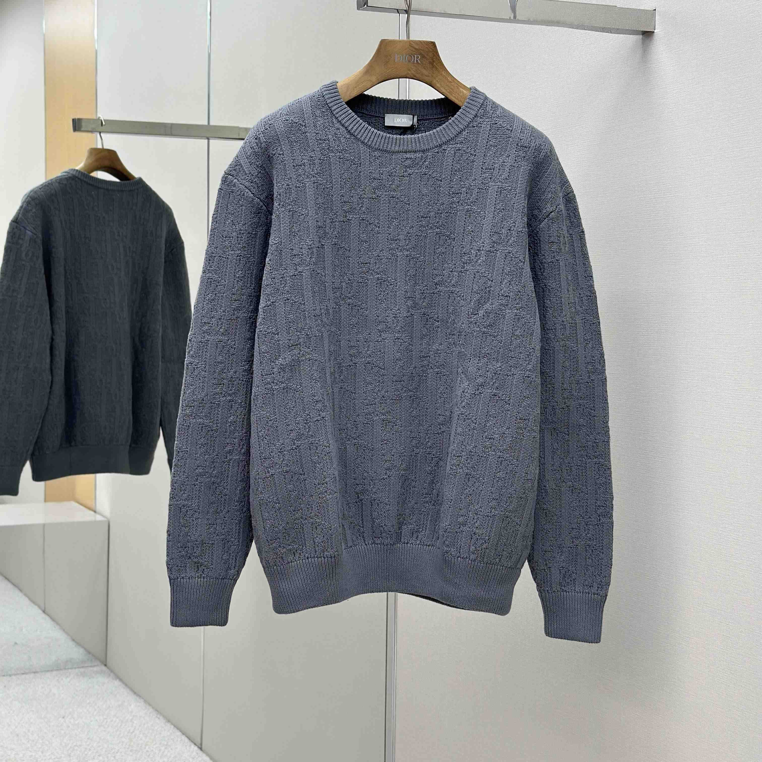 Dior Oblique Sweater Gray Cotton-Blend Jacquard - DopestKickz
