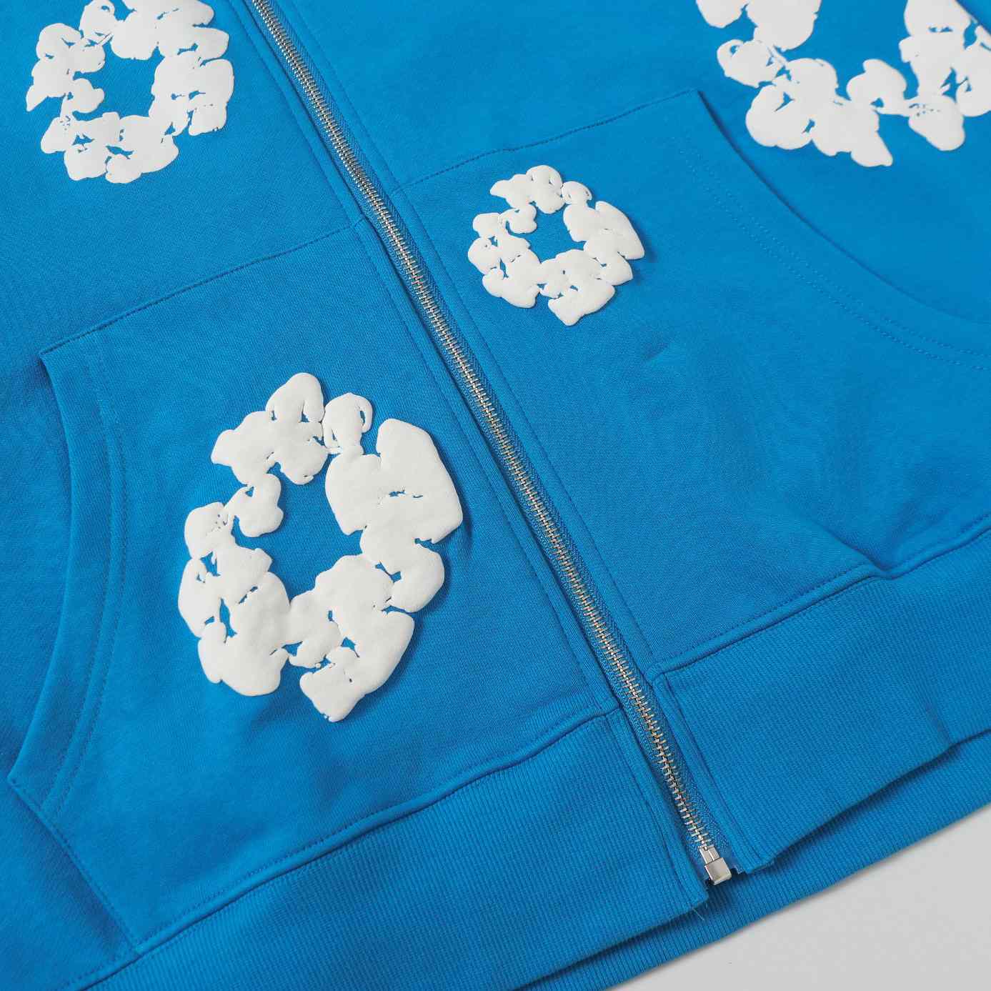 Denim Tears Cotton Wreath Zip Hoodie Blue - DopestKickz