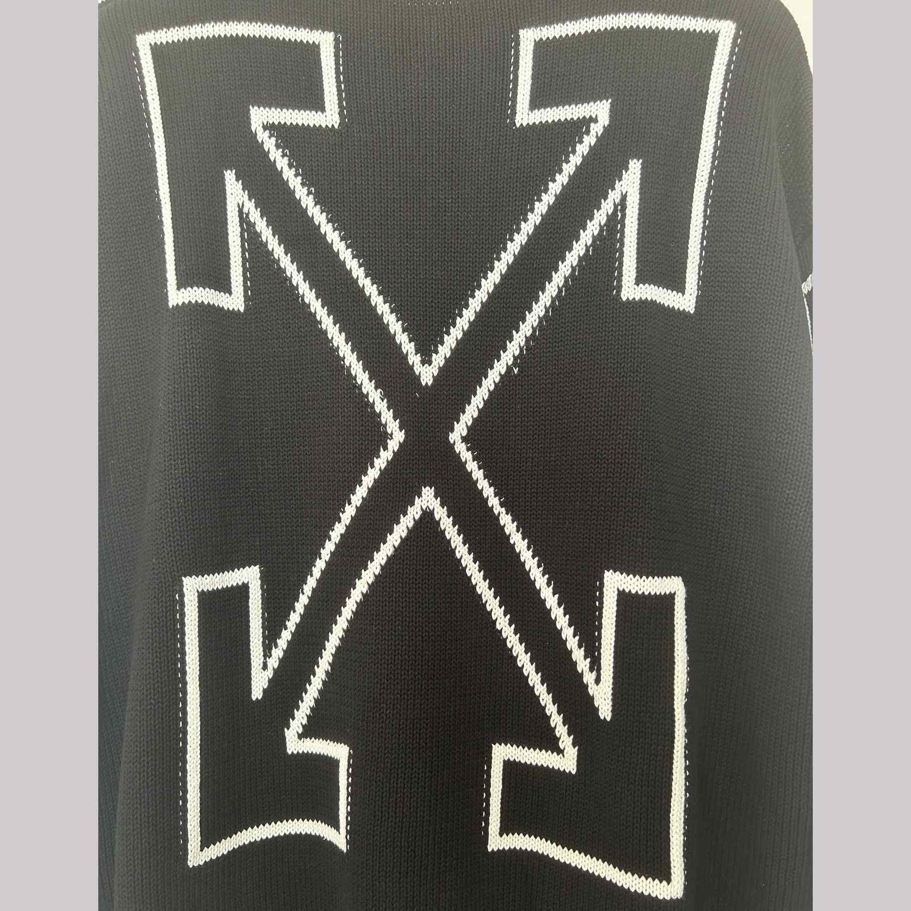 Off-White Diag Outline Knit Crewneck 'Black/White' - DopestKickz