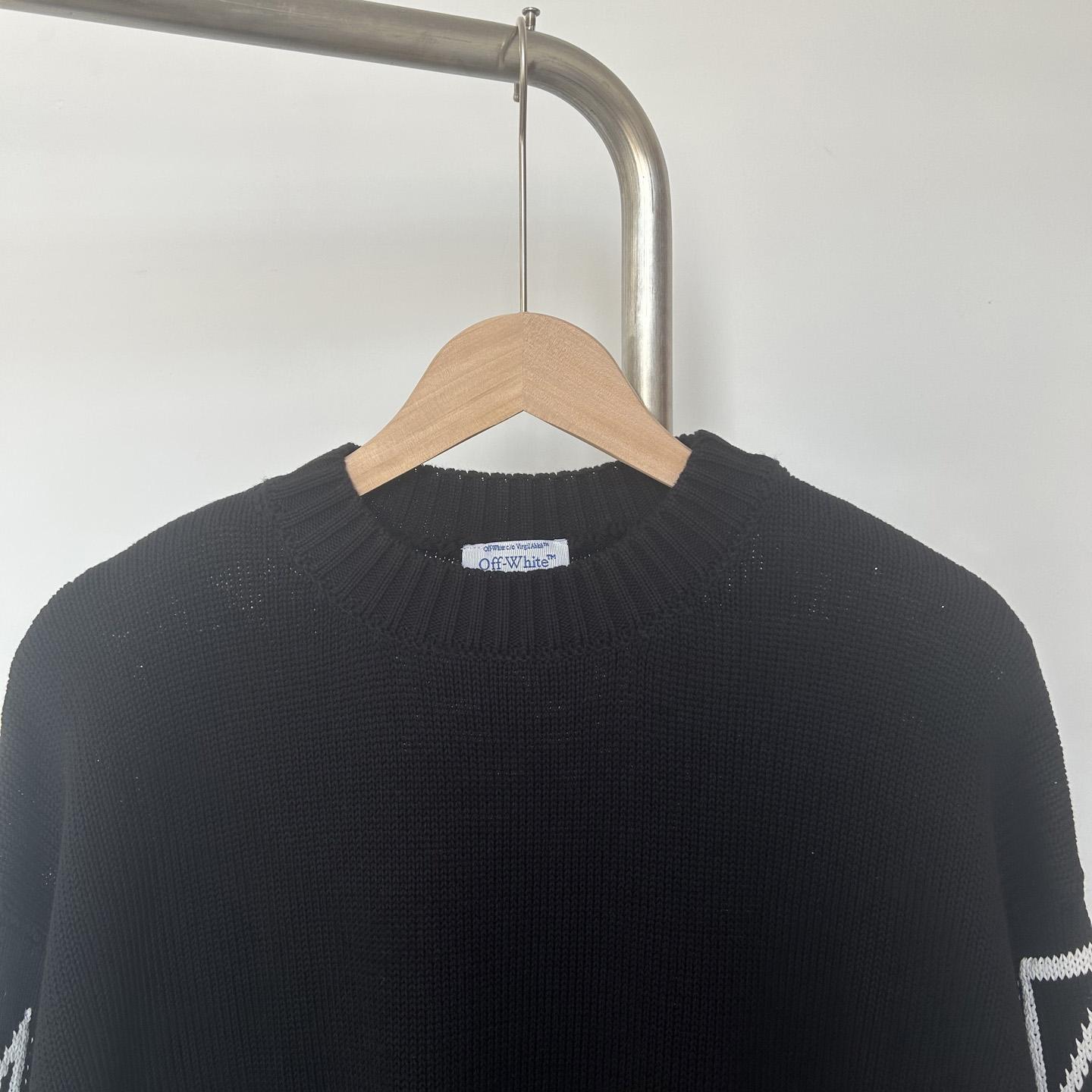 Off-White Diag Outline Knit Crewneck 'Black/White' - DopestKickz